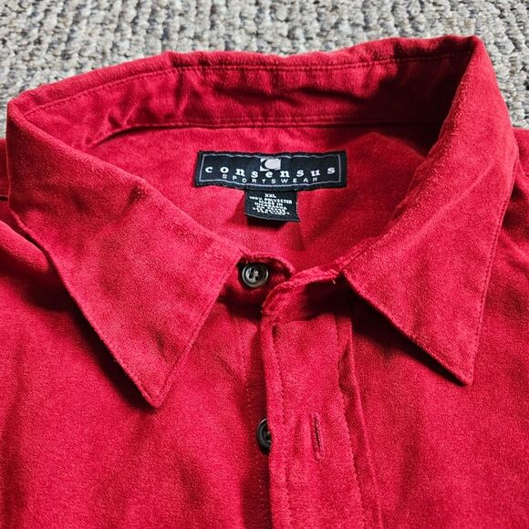 Consensus Sportswear Red Suede-like Long Sleeve Button Down 2XLarge - Picture 5 of 12